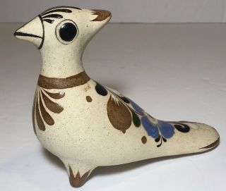 Vintage Mexican Pottery Folk Art Hand Painted Tonala Ceramic Bird Signed 4 3/8”