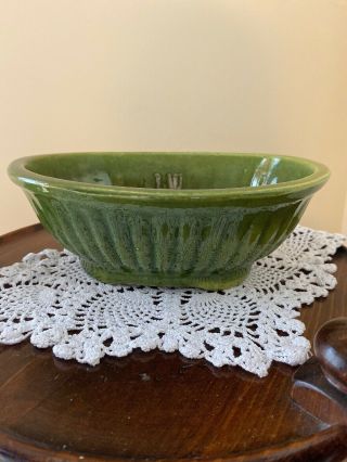 Vintage Haeger Pottery Green Oval Ribbed Ceramic Footed Planter Bowl 3938 Usa