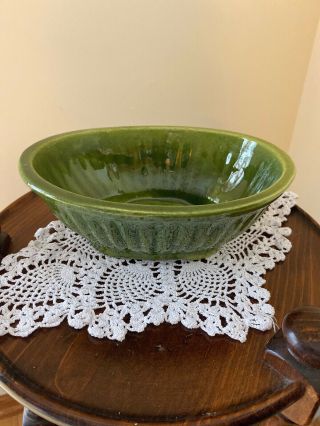 Vintage Haeger Pottery Green Oval Ribbed Ceramic Footed Planter Bowl 3938 USA 2