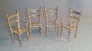 Four Miniature German Solid Silver High Backed Chairs Barley Twist Legs