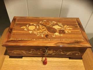 Vintage Sorrento Italian Large Inlaid Wood Jewellery Music Box,  With Key