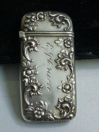 Antique Sterling Silver Match - Safe / Vesta Case With Raised Flower Design