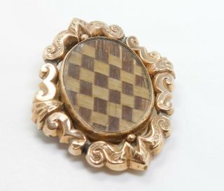 Unusual Antique 19c Victorian Gold Gf Woven Hair Mourning Brooch