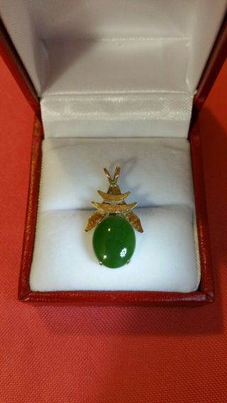 Antique 14k Gold Pendant With Green Jade