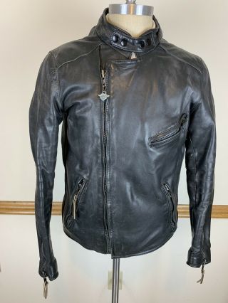 Vtg Hein Gericke For Harley Davidson Black Leather Motorcycle Cafe Jacket Sz 42
