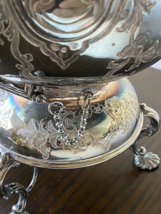 Victorian Antique Spirit Kettle Silver Plate Tea Pot on Tilting Stand w/ Burner 2