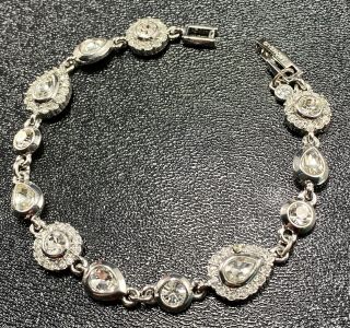 Givenchy Signed Vintage Bracelet 7.  5” Crystal Rhinestones Silver Tone Lot2