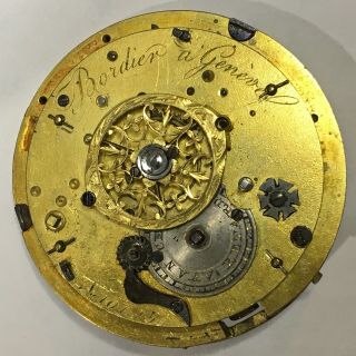 Antique Bordier A Geneve Verge Fusee Quarter Repeater Pocket Watch Movement.
