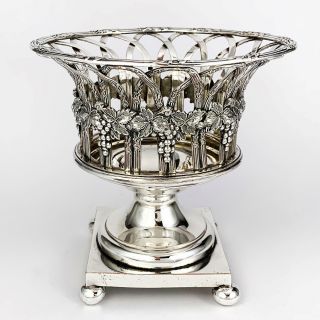 Victorian Silver Plate Footed Bowl / Basket Grape Border Decoration