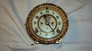 Antique Ansonia Open Escapement Mantle Clock Movement Dial Door Glass Parts