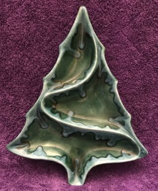 Vintage 1960’s Christmas Tree Ceramic Candy Dish Divided Serving Tray 11 1/2”