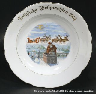 Antique 1914 German Santa On Sleigh Plate / China Bowl