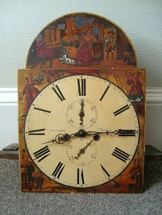 Antique Hand Painted Grandfather Clock Face & Movement J Mcculloch Wishaw C1890