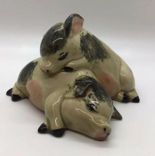 Vintage Ceramic Sleeping Pigs Hand Painted Figurine Collectible