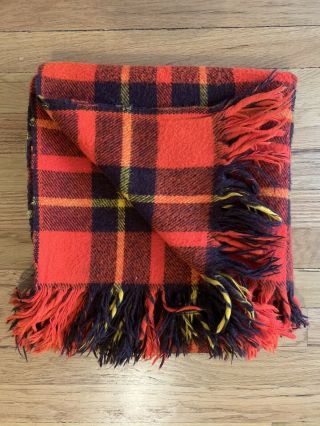 Vintage Faribo Red Plaid Wool Fringe Throw Blanket 52 X 58 Usa Fluff Loomed