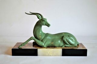 Exceptional Stylish 1930s French Art Deco Seated Gazelle Figure On Marble Base