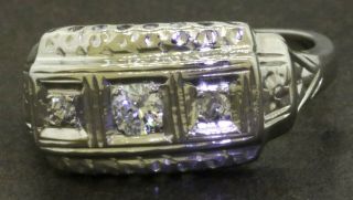 Heavy Antique 14k Wg 0.  21ct Diamond 3 - Stone Cocktail Ring Size 5