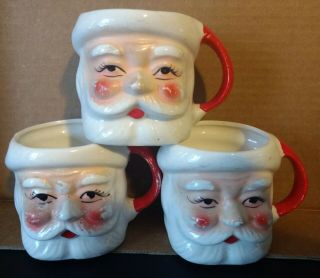 Set Of 3 Vintage Santa Mugs Ceramic - Japan,  Vintage Christmas