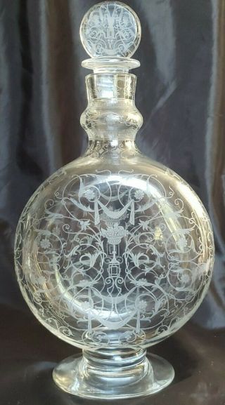 Antique Baccarat Crystal Cognac Decanter Etched Glass Floral Regal Ze2 - 3