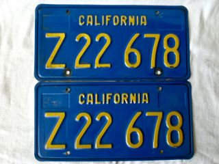 Vtg California Blue License Plate Pair 1969 1970 Rare Z22 678