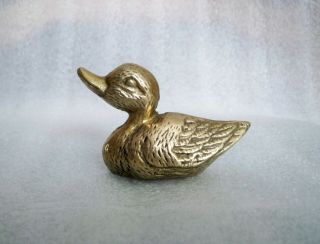 Vintage Solid Brass Metal Duck Figurine Small 2 " X 3 " Paperweight