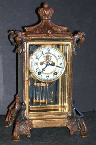 Antique Haven Art Nouveau Crystal Regulator Mantle Clock Open Escapement