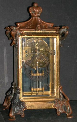 Antique Haven Art Nouveau Crystal Regulator Mantle Clock Open Escapement 3