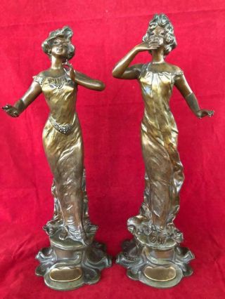 Good French Antique Cold Painted Bronzed Spelter Figures Named.