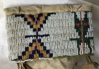 Antique Native American SIOUX Indian Beaded Hide Leather Bag Pouch 2
