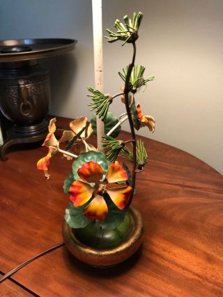 Vintage Italian Tole Flowers Epergne Table Lamp Gilt Base Shabby Chic