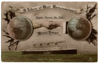 Rms Olympic Dinna Forget Rare Hands Across The Sea Card Titanic Interest