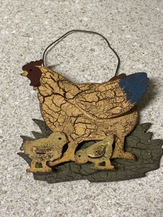 Vintage Metal Chicken/hen With Chick Country Decor Christmas Ornament
