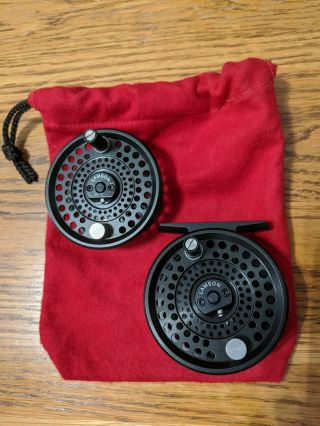 vintage Lamson LP1 fly reel w/spare spool,  pouch,  & suede. 2