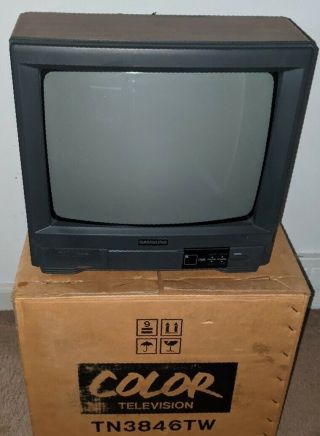 Vintage 13” Samsung Crt Tv Retro Gaming Woodgrain Sega Nes Cib Remote Tn3846tw