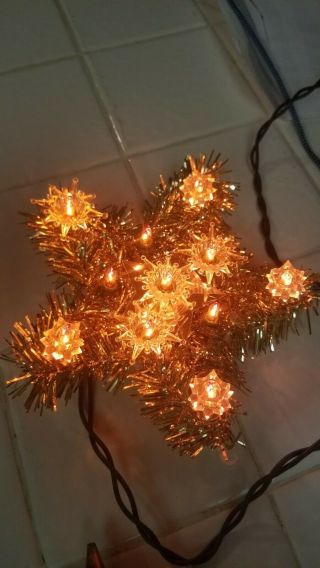 Vintage Silver Tinsel Lighted Christmas Tree Star Tree Topper