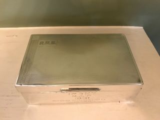 SOLID SILVER CIGARETTE BOX BY A.  E.  POSTON,  BIRMINGHAM 1939,  WITH RAF INSCRIPTION 2
