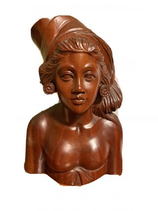 Vintage Bali Carved Wood Sculptures Statues Bust Woman 1950’s