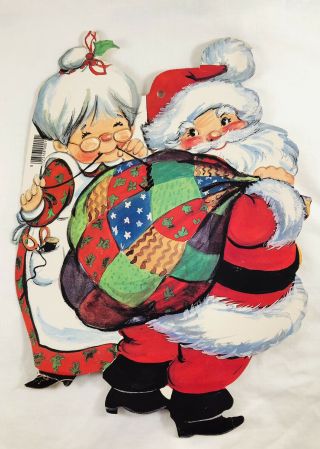 Vtg Decoration,  Die Cut Cardboard Santa And Mrs Claus Christmas Pin - Up Eureka