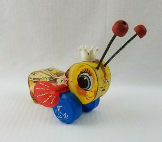 Vintage Fisher Price Queen Buzzy Bee Wooden Pull Toy 444
