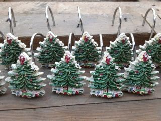 Vintage Set Of Christmas Tree Shower Curtain Hooks (set Of 12) Resin