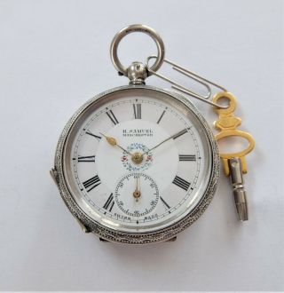 1890 Silver Cased Cylinder Pocket Watch / Fob Watch H Samuel Manchester