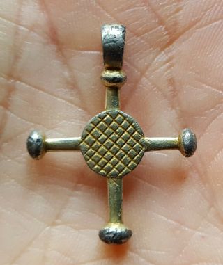 Fine Anglo - Saxon Silver Cross Pendant,  Gold Gilt
