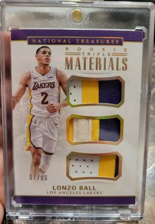 2017 - 18 National Treasures Gold Rookie Triple Materials Rc Patch Lonzo Ball 7/10