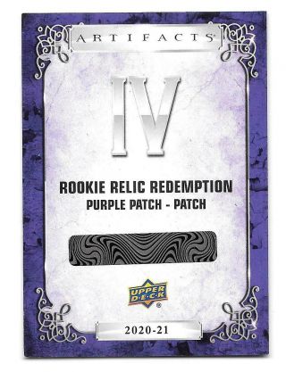 2020 20 - 21 Upper Deck Artifacts Rookie Relic Redemption Purple Patch Patch Iv