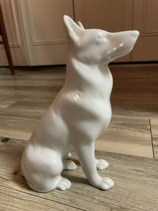 Vintage Czech Royal Dux White Porcelain Dog Wolf 8”