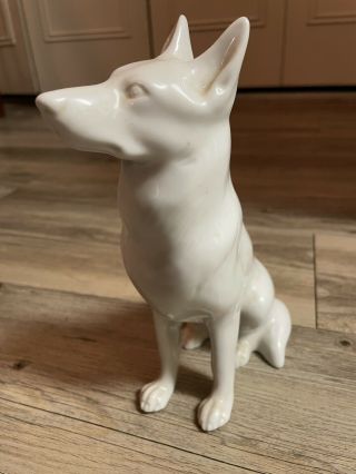 Vintage Czech Royal Dux White Porcelain Dog Wolf 8” 3