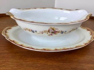 Vtg National China Japan Gravy Boat With Attached Underplate Wembley Red Trim