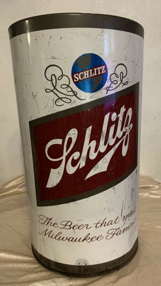 Vintage 1966 Schlitz Beer Metal Trash Can