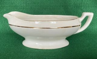 Vintage Gravy Boat With Gold Trim And Rib,  Ivory Unmarked