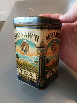 Vintage Monarch Black tea tin,  graphics bright,  Reid Murdoch & co,  4.  25 x 2.  5 in 2